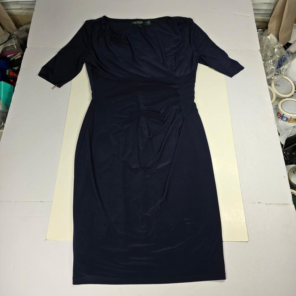 Lauren Ralph Lauren Women's Navy‎ Blue Ruched Sheath Cocktail Dress Size 10